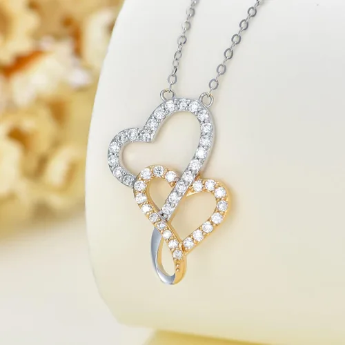 Vista 3 de SISGEM Collar de corazón infinito de oro real de 14 quilates para mujer, collar de infinito de doble corazón de moissanita creada en oro
