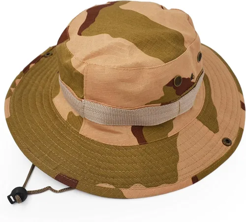 Vista 4 de Sombrero de protección solar de ala ancha para exteriores, clásico estilo militar de combate de EE. UU., gorra de sol para pesca, caza, campamento
