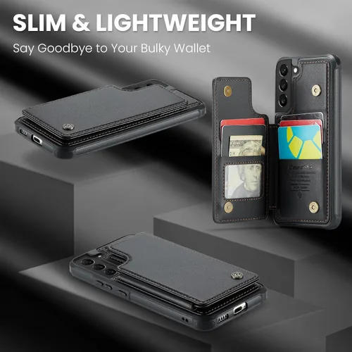 Vista 6 de UEEBAI Funda tipo cartera con tarjetero para Samsung Galaxy S22 5G, con bloqueo RFID, funda de piel sintética, con ranuras para tarjetas, funda