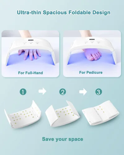 Vista 5 de Lámpara de uñas LED UV espaciosa secadora de luz de curado plegable para esmalte de uñas de gel (lámpara blanca pro)