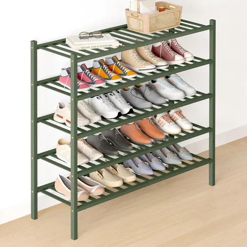 Vista 76 de Smiry Zapatero de bambú para armario, organizador de zapatos de madera de 3 niveles, estante apilable de almacenamiento de zapatos de madera