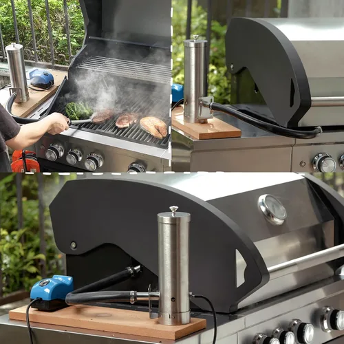 Vista 9 de Generador de humo frío con tapa y bomba de aire, ahumador eléctrico portátil para barbacoa, pellets de madera, ahumador al aire libre, accesorio