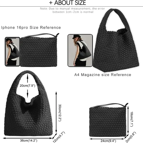 Vista 3 de JINMANXUE Bolso tejido para mujer, bolso de hombro de neopreno con asa superior, bolso Hobo, bolso de viaje, bolso de muñeca para el trabajo