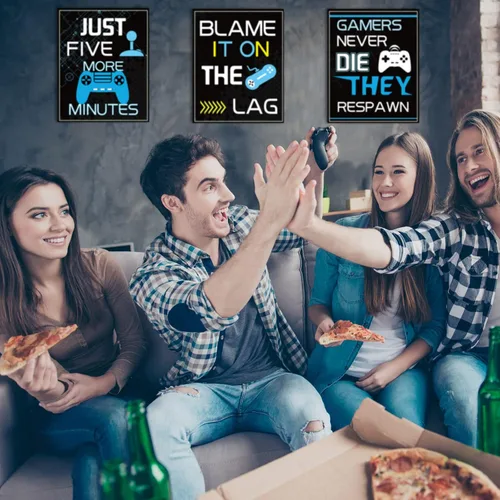 Vista 5 de Sumind Cartel de 10 carteles de videojuegos, impresión artística de juego de niño en fiesta de cumpleaños, decoración de pared de palabras Azul