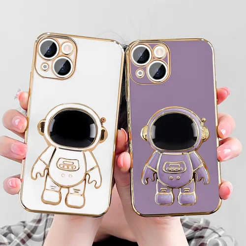 Vista 6 de Pepmune Funda compatible con iPhone 14 Plus, diseño de soporte de astronauta en 3D, protección de cámara, a prueba de golpes, suave funda para Apple