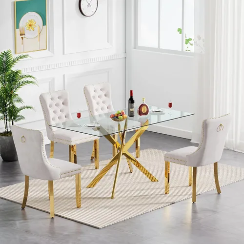 Vista 34 de Juego de mesa de comedor de cristal plateado moderno de 47 pulgadas para 2, juego de mesa de comedor de cocina redonda de 3 piezas con patas