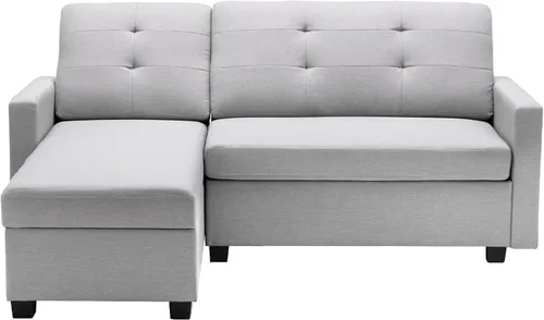 Vista 4 de LUMISOL Sofá cama modular de lino de tela en forma de L con diván de almacenamiento, 78.3 pulgadas de ancho, sofá cama pequeño convertible