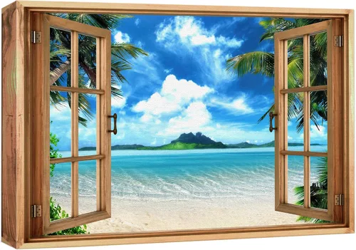 Vista 12 de wall26 - Cuadro en lienzo para pared, vista de ventana, río neón turquesa, rápido, bosque, lago, arroyo, naturaleza salvaje, fotografía, realismo