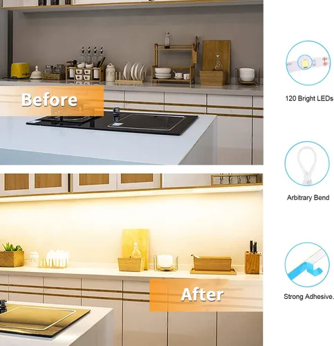 Vista 4 de Yi Lighting - Kit de iluminación para debajo del gabinete, tira de luces LED flexibles con control remoto para cocina, armario, escritorio, monitor