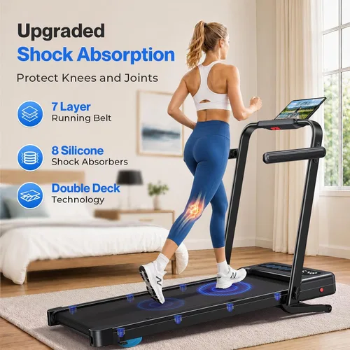 Vista 16 de Cardirun Walking Pad with 12% Auto Incline & Handle Bar, Foldable Treadmill Negro