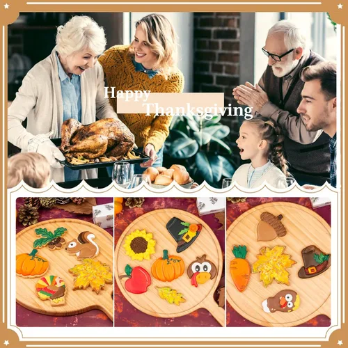 Vista 4 de Cortadores de galletas de otoño de Acción de Gracias, formas de bellotas y hojas con sellos de émbolo, accesorios de horneado de ácido poliláctico