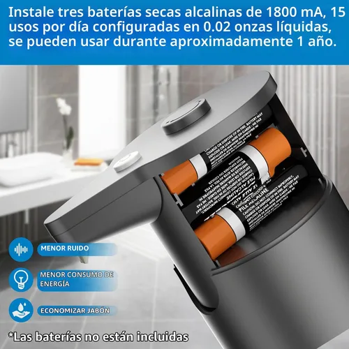 Vista 6 de Dispensador automático de jabón sin contacto, 15 niveles, cocina baño negro Negro brillante