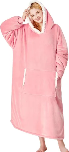 Vista 17 de yescool - Cobija con capucha, sudadera de franela de forro polar sherpa para adultos, mujeres y hombres, talla única