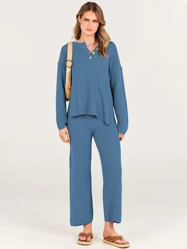 Vista 7 de ANRABESS Conjunto de 2 piezas para mujer, conjunto de suéter holgado holgado de punto de gran tamaño, conjunto de ropa de descanso a juego de moda