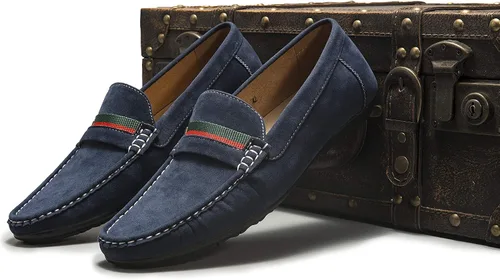 Vista 3 de DECARSDZ - Mocasines para hombre, zapatos planos de gamuza azul