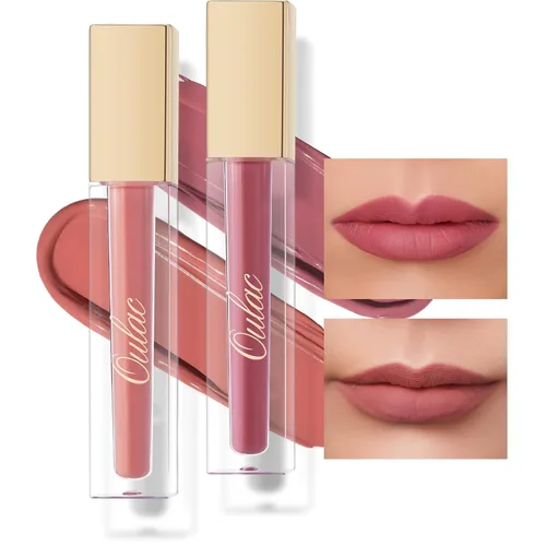 Vista 23 de Oulac Lápiz labial mate rosa para mujeres, lápiz labial líquido duradero de color rosa intenso, color de labios de alto impacto con cobertura total