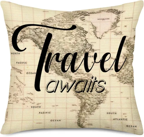Vista 5 de Fukeen Fundas de almohada de algodón y lino retro con pinos, fundas de almohada decorativas con temática de aventura, decoración para el hogar