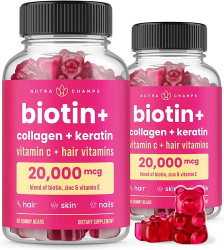 Vista 8 de NutraChamps Gomitas de biotina de 5000 mcg con colágeno, queratina y más – Vitaminas para la piel y las uñas para mujeres y hombres – Apoya el ciclo
