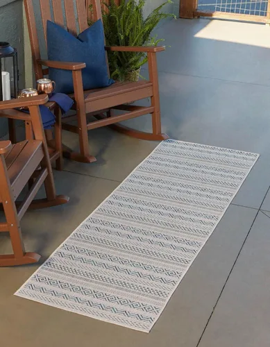 Vista 29 de Unique Loom Outdoor Striped Collection Alfombra de área - Maia (2' 2" x 3' 1" Rectángulo, Beige/Marfil)