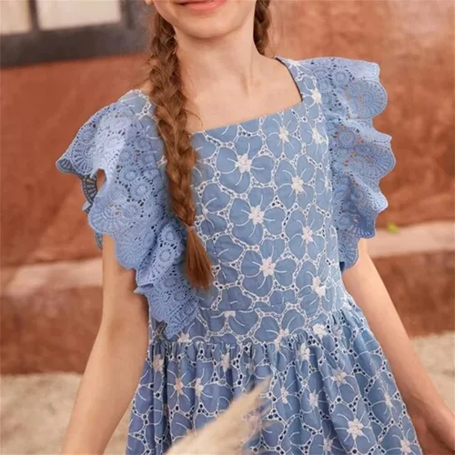 Vista 7 de Kids Toddler Baby Girls Spring Summer Print Ruffle Sleeveless Soft Princess Dress Flower Girl Dresses Infant