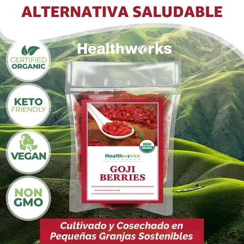 Vista 6 de Certificado orgánico Goji Berries. Organic, Sun-Dried, 1 lb, Antioxidant, Vitamin C, Non-GMO, Vegan, Keto, For Snacking, For Smoothies, For Trail