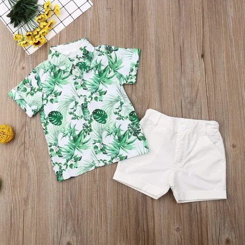 Vista 15 de Conjunto de camisa de manga corta con botones y pantalones cortos casuales con diseño de flamingo, para bebés y niños de 1 a 6 años, atuendos
