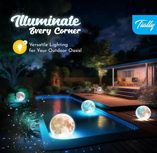 Vista 2 de TIALLY Luces Flotantes de Piscina Luna Llena - Luces de Piscina de 14" que Flotan con Energía Solar, Bolas de Luz LED Inflables Impermeables