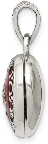 Vista 3 de JewelryWeb Medallón de plata de ley 925 con diseño de corazón de amor y marcasita, pulido artesanal, esmalte rojo y marcasita, 5/8 pulgadas x 3/4