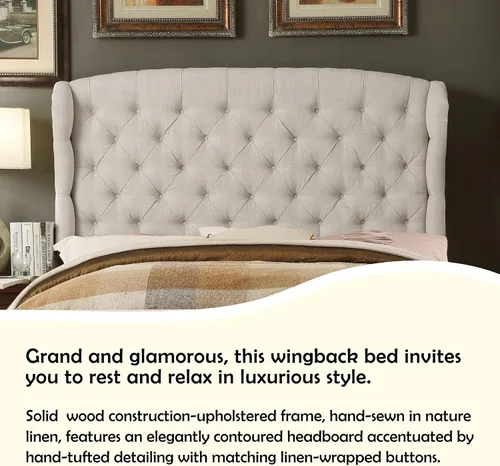 Vista 6 de Rosevera Ralls - Cama con cabecero ajustable y capitoneo de botones para dormitorio, Queen, color crema