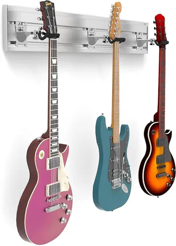 Vista 19 de DLDIRECT DiamondLife - Soporte de pared para guitarra color rojo cereza de 48 pulgadas, 3 perchas cromadas con bloqueo de seguridad acolchado