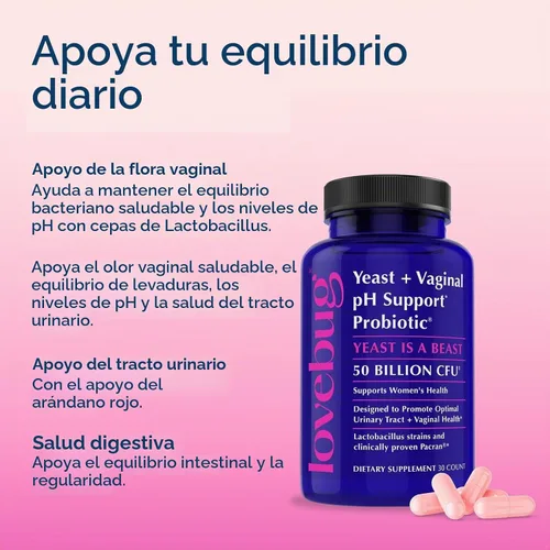 Vista 4 de LOVEBUG Probióticos para mujeres con Pancran® - Probiótico multi-cepa que apoya el equilibrio de IVU, BV, olor y pH - Probióticos vaginales