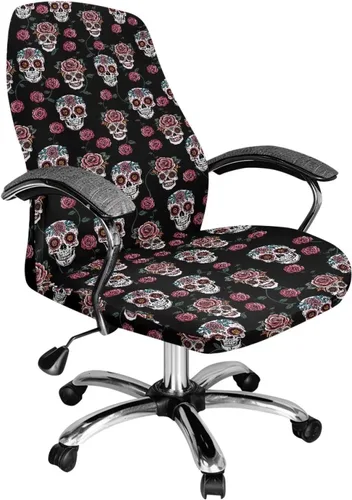 Vista 12 de Xoenoiee Bee Floral Print Office Chair Covers, Stretch Computer Boss Chair Cover with Button High Back Chair Slipcover Anti-Dust Rotating Chair