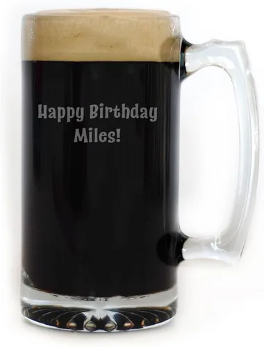 Vista 2 de Taza de cerveza personalizada de 25 onzas grabada con tu texto personalizado