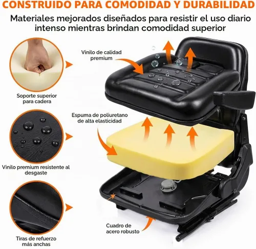 Vista 4 de SEATIN Asiento Universal para Montacargas, Asiento de Tractor, con Micro Interruptor, Reposabrazos y Cinturón de Seguridad, para Tractor, Cortadora