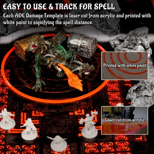 Vista 4 de CZYY Juego de 15 plantillas de hechizos de área de efecto, marcadores de daño AOE con cubo, cono, círculo y línea, accesorios compatibles