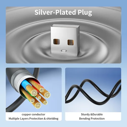 Vista 7 de LEAGY Paquete de 2 cables de transferencia de carga rápida USB-A a Mini USB 2.0 con enchufes chapados en plata y anillo magnético de ferrita