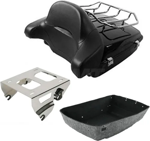 Vista 17 de TCT-MOTORPARTS Paquete de viaje picado, maletero, almohadilla de respaldo, estante de montaje individual negro para modelos Harley Touring Road King