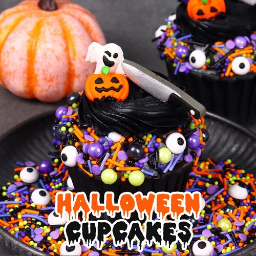 Vista 4 de Chispas de Halloween para decorar pasteles 7 onzas, chispas de ojo para fiesta de Halloween, chispas de perlas de azúcar para decorar cupcakes