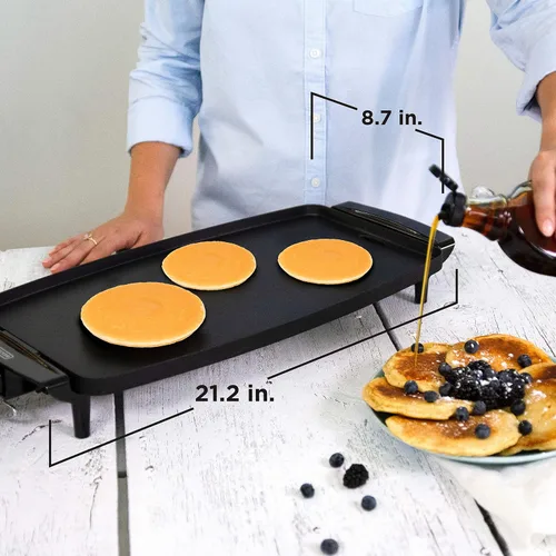 Vista 7 de BLACK+DECKER Plancha eléctrica con sonda de temperatura extraíble, parrilla interior, plancha para panqueques, negro, GD1810BC