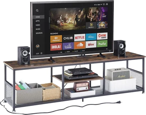 Vista 16 de VECELO Soporte de TV con tomas de corriente para televisores de hasta 65 pulgadas, centro de entretenimiento multimedia de 55" con estación
