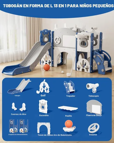 Vista 2 de XJD Juego de Tobogán 13 en 1 para Niños Pequeños, Tobogán para Niños de 1+ Años, Nueva Actualización con Set de Golf, Aro de Baloncesto, Pizarra