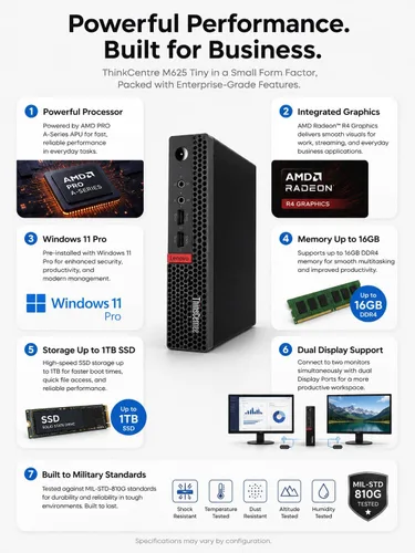 Vista 4 de Lenovo ThinkCentre Mini Desktop PC with AMD Processor & Graphics, 8GB DDR4 RAM, 1TB SSD, Windows 11, Wi-Fi, Bluetooth, 2X DisplayPort, RJ-45 Port