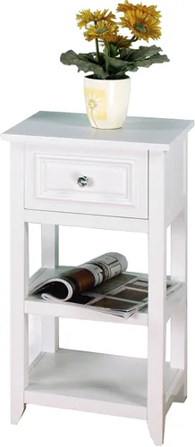 Vista 6 de Elegant Home Fashions Dawson gabinete sobre piso, Madera, Blanco 1 Drawer, Open Shelves, Bathroom Kitchen Bedroom Living Room Storage, Organizer