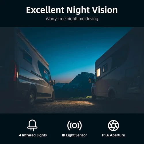 Vista 3 de eRapta Kit de sistema de cámara de respaldo HD 1080p, monitor de marcha atrás de 7 pulgadas con grabación dividida cuádruple IP69 impermeable