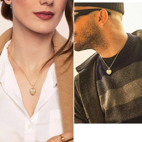 Vista 8 de FindChic Collar con medallón de corazón de plata de ley 925, nudo celta, rama delicada, ala de ángel, ramas de plantas, abrazo, llama, collar