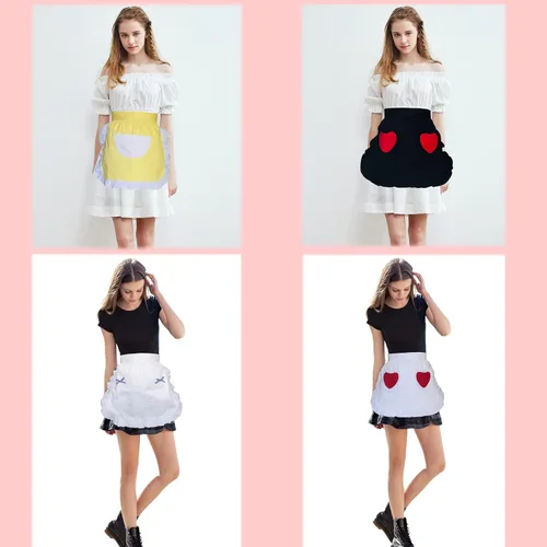 Vista 7 de LSparhes Delantales para mujer con bolsillos, estilo vintage, retro, sexy, bonito, jardín, cocina, cocina, sirvienta, cintura