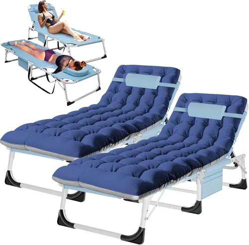 Vista 16 de H&ZT Silla de salón plegable con abertura para la cara – Silla reclinable ajustable para bronceado al aire libre con colchón, silla de sol
