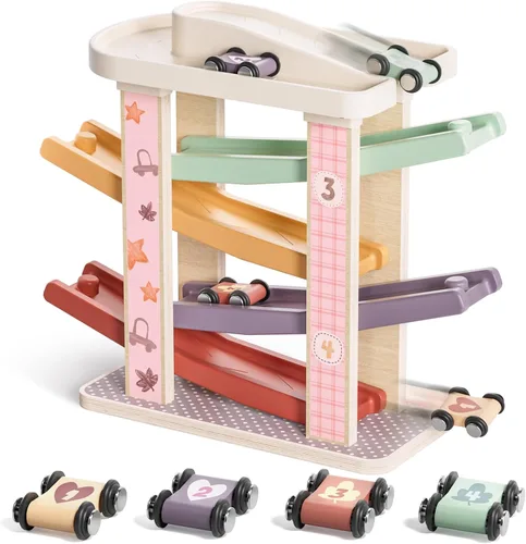 Vista 11 de TOP Bright Juguetes de rampa de madera para niños pequeños de 1 a 2 años de edad, habilidades motoras, pistas de carreras, rampa de automóvil