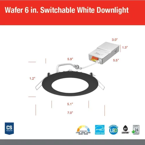 Vista 5 de Juno Luz empotrable LED de 6 pulgadas, CCT 5 en 1, borde plano ultrafino Negro mate