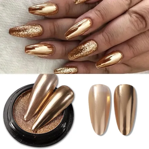 Vista 14 de Polvos holográficos de espejo para uñas, efecto dorado cromado, lentejuelas de polvo metálico puro, gel UV, pigmento de polvo cromado negro
